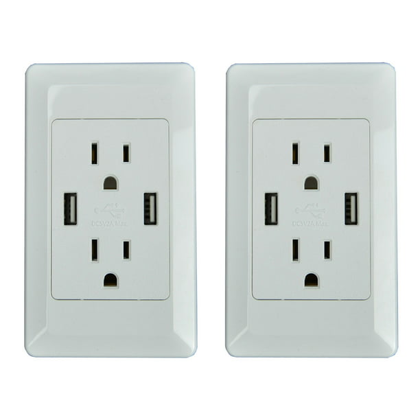 2 Pack Kit 3 Ports USB AC Wall Fast Charger Outlet Socket Power Adapter with LED 
